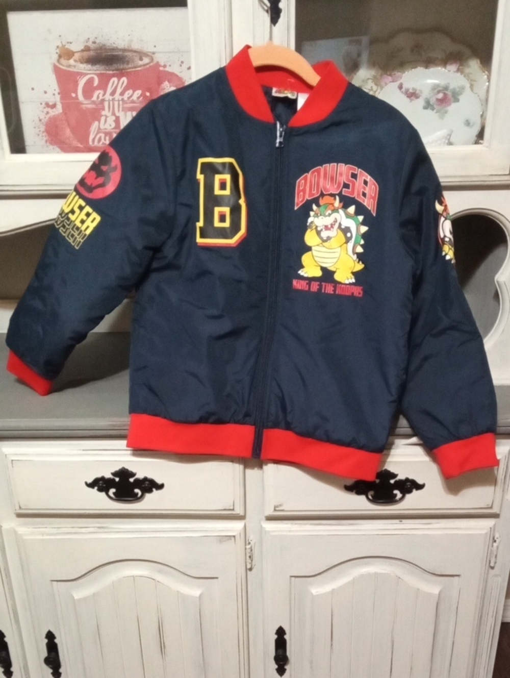 Nintendo Bowser Navy and Red Kids Puffer Jacket